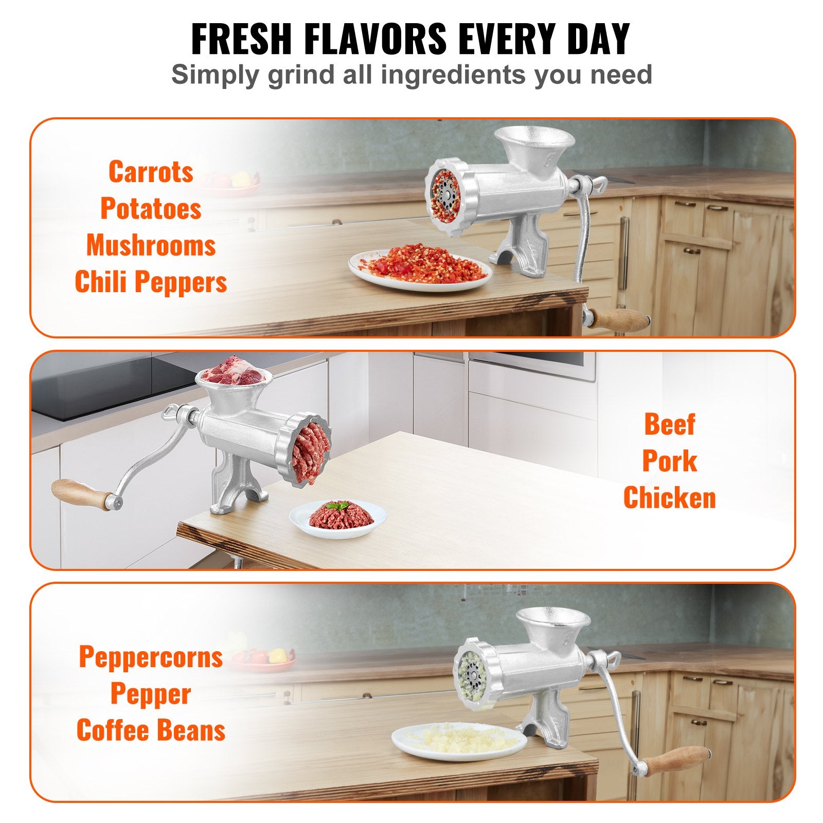 Manual Meat Grinder Heavy Duty Cast Iron with Steel Table Clamp