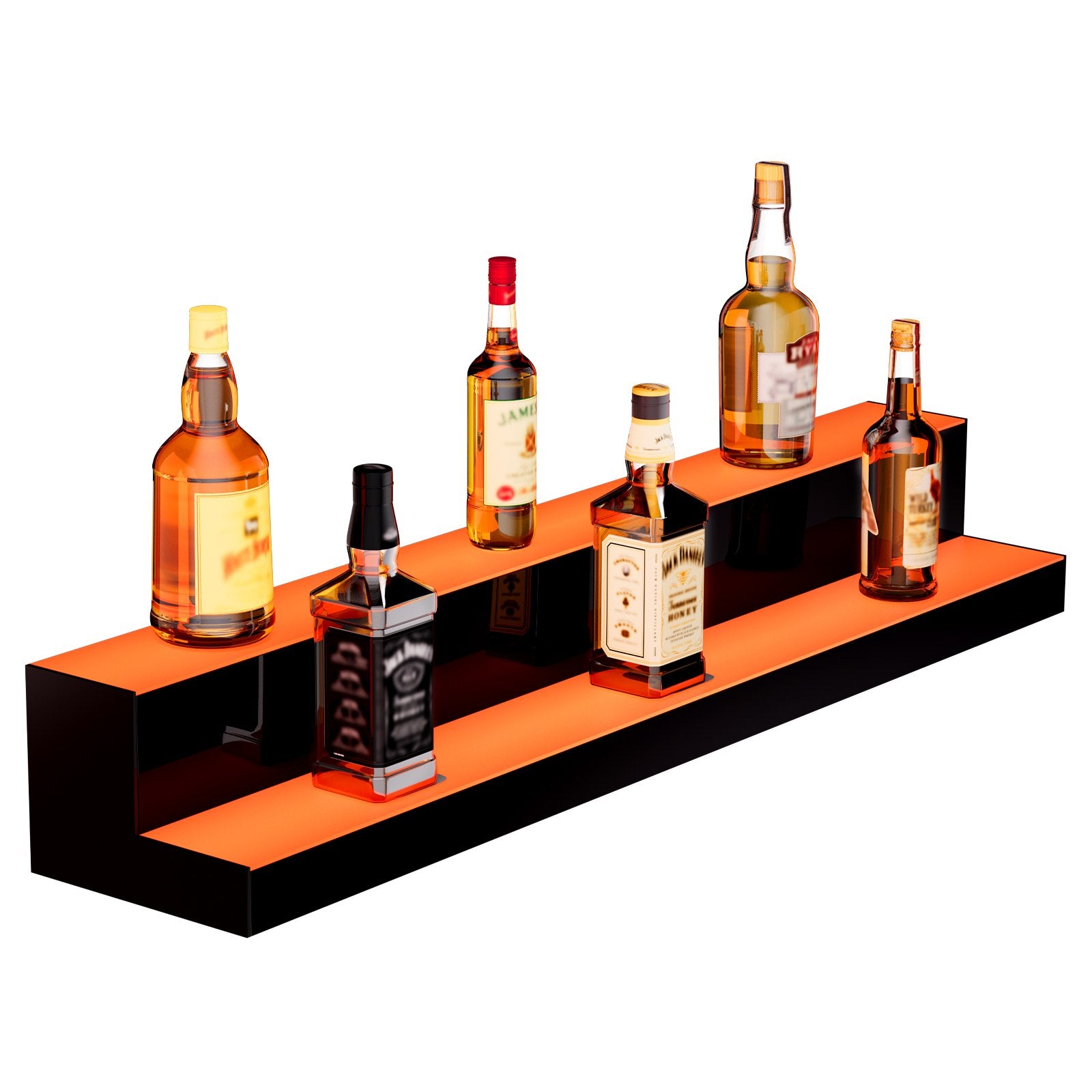 LED Lighted Liquor Bottle Display 2-Tier 40in Acrylic Bar Shelf Multicolor