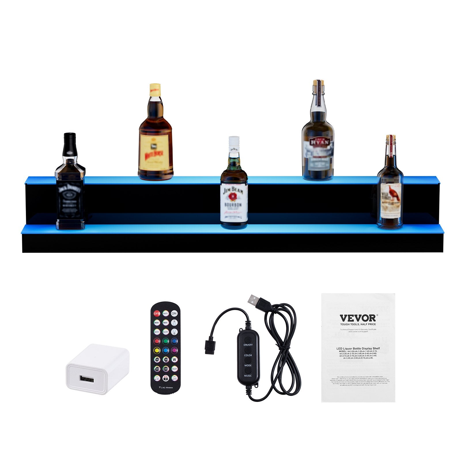 LED Lighted Liquor Bottle Display 2-Tier 40in Acrylic Bar Shelf Multicolor