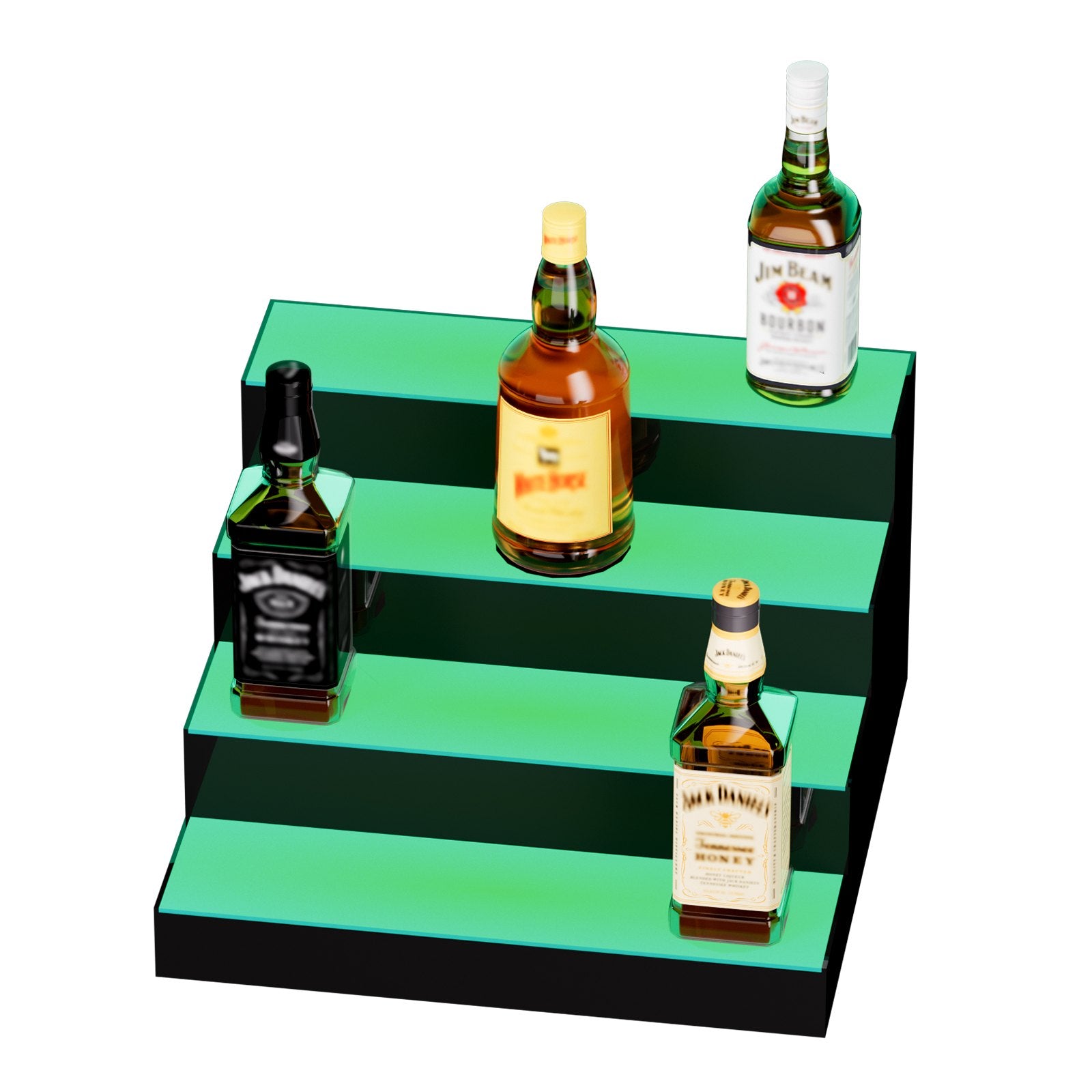 LED Lighted Liquor Bottle Display 4-Tier 16in Acrylic Bar Shelf Multicolor
