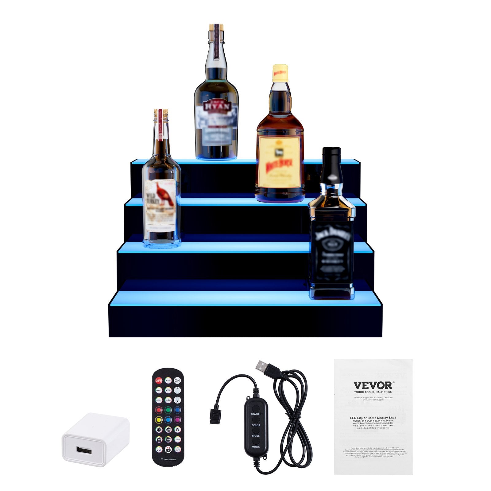LED Lighted Liquor Bottle Display 4-Tier 16in Acrylic Bar Shelf Multicolor