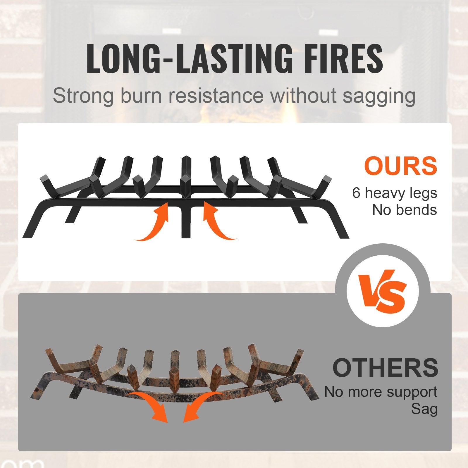 Fireplace Log Grate 762mm 6 Legs 19.05mm Powder-Coated Steel Indoor/Outdoor