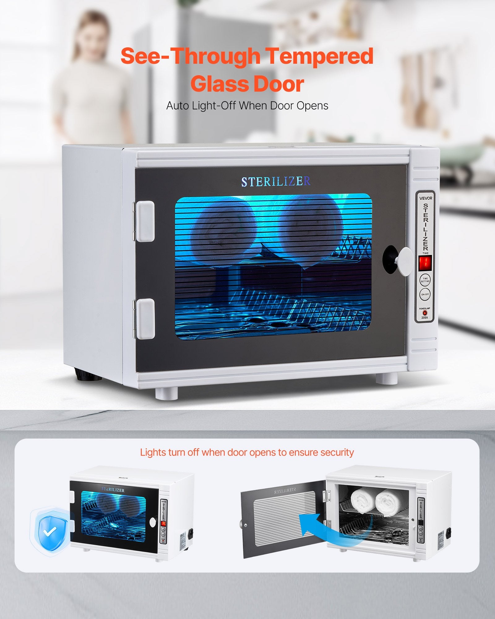 Nail Tool Cleaning Machine 12L Cabinet Cleaner Timer Tempered Glass Door 185nm