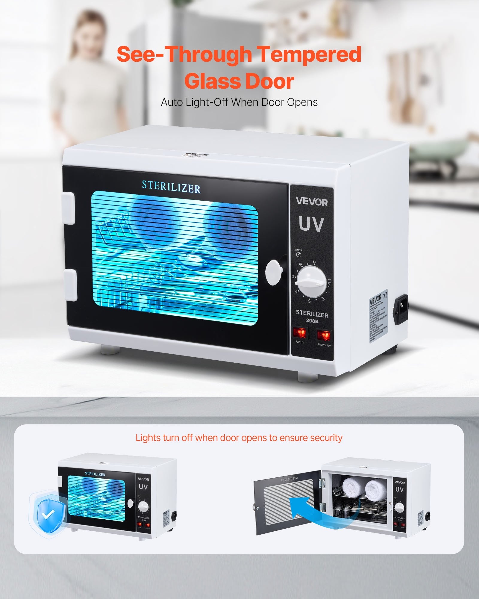 Nail Tool Cleaning Machine 12L Knob Control Cabinet Cleaner Timer Glass