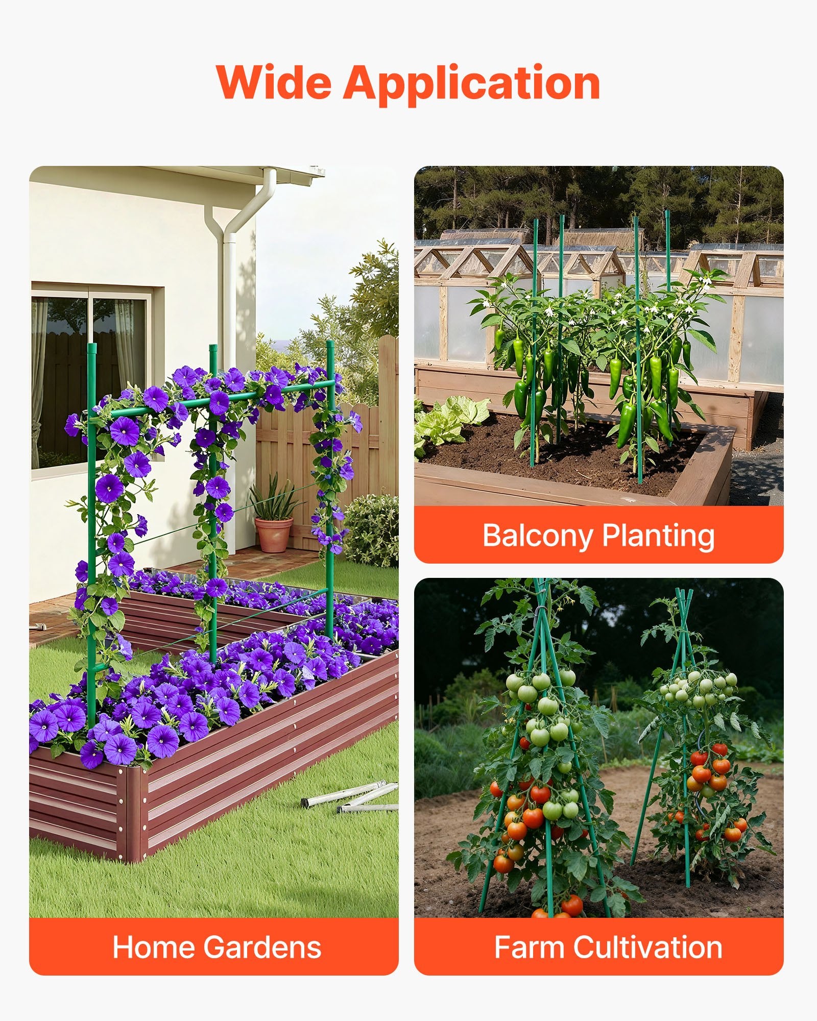 Garden Stakes 50 Pack 1170mm Plastic-Coated Metal Tomato Stakes Pointed Ends