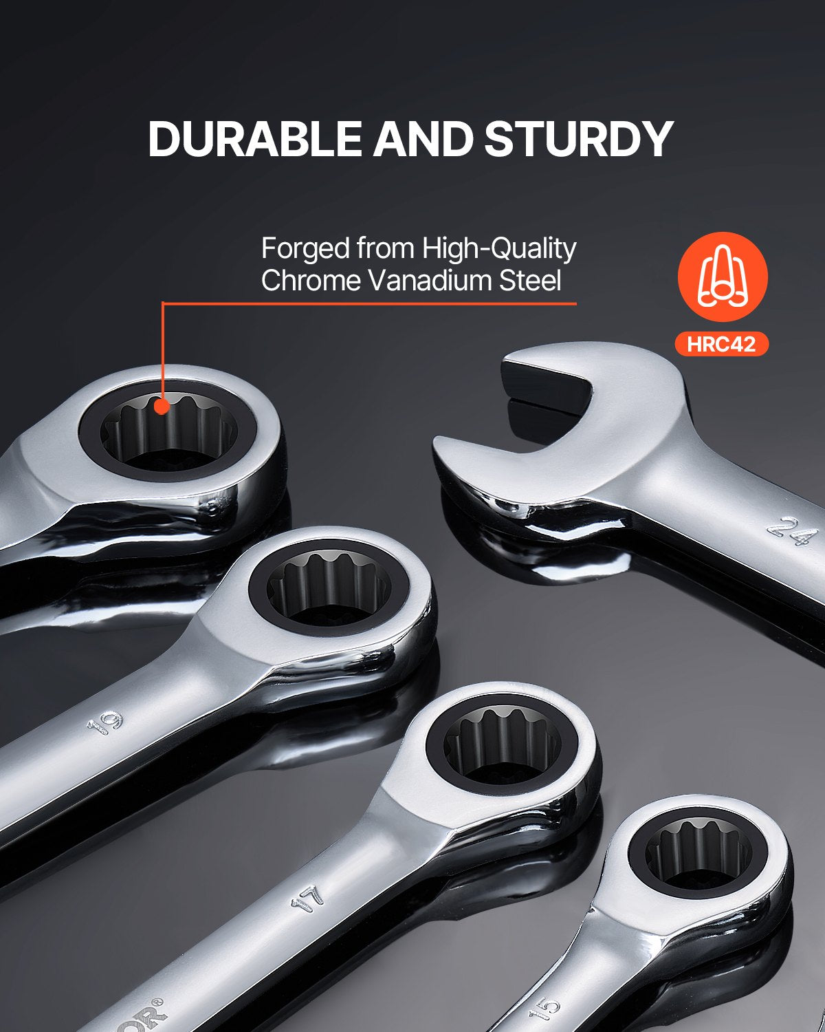 Combination Wrench Set 16-Piece Ratcheting Metric 8-24mm Organizer Rack Cr-V