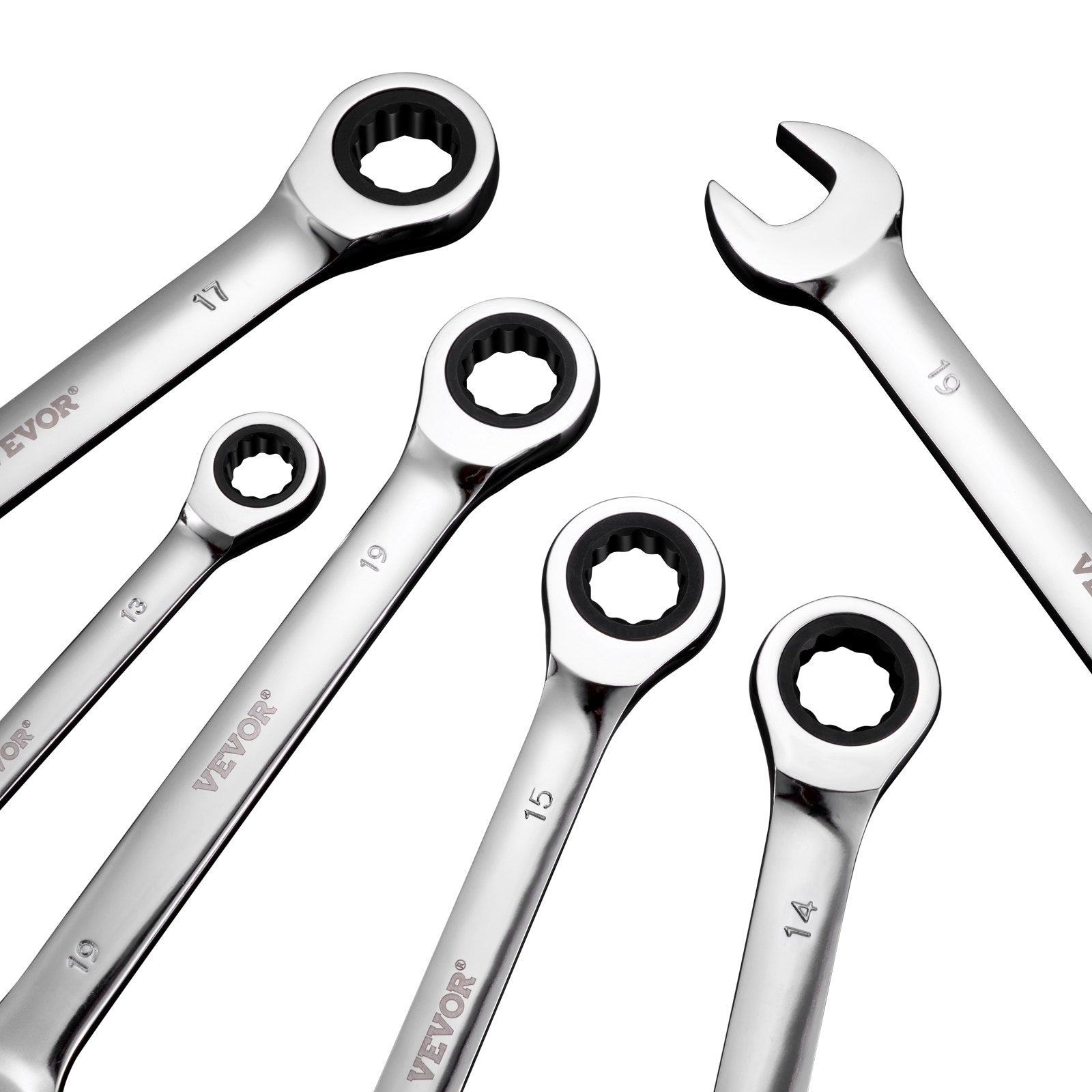 Combination Wrench Set 16-Piece Ratcheting Metric 8-24mm Organizer Rack Cr-V