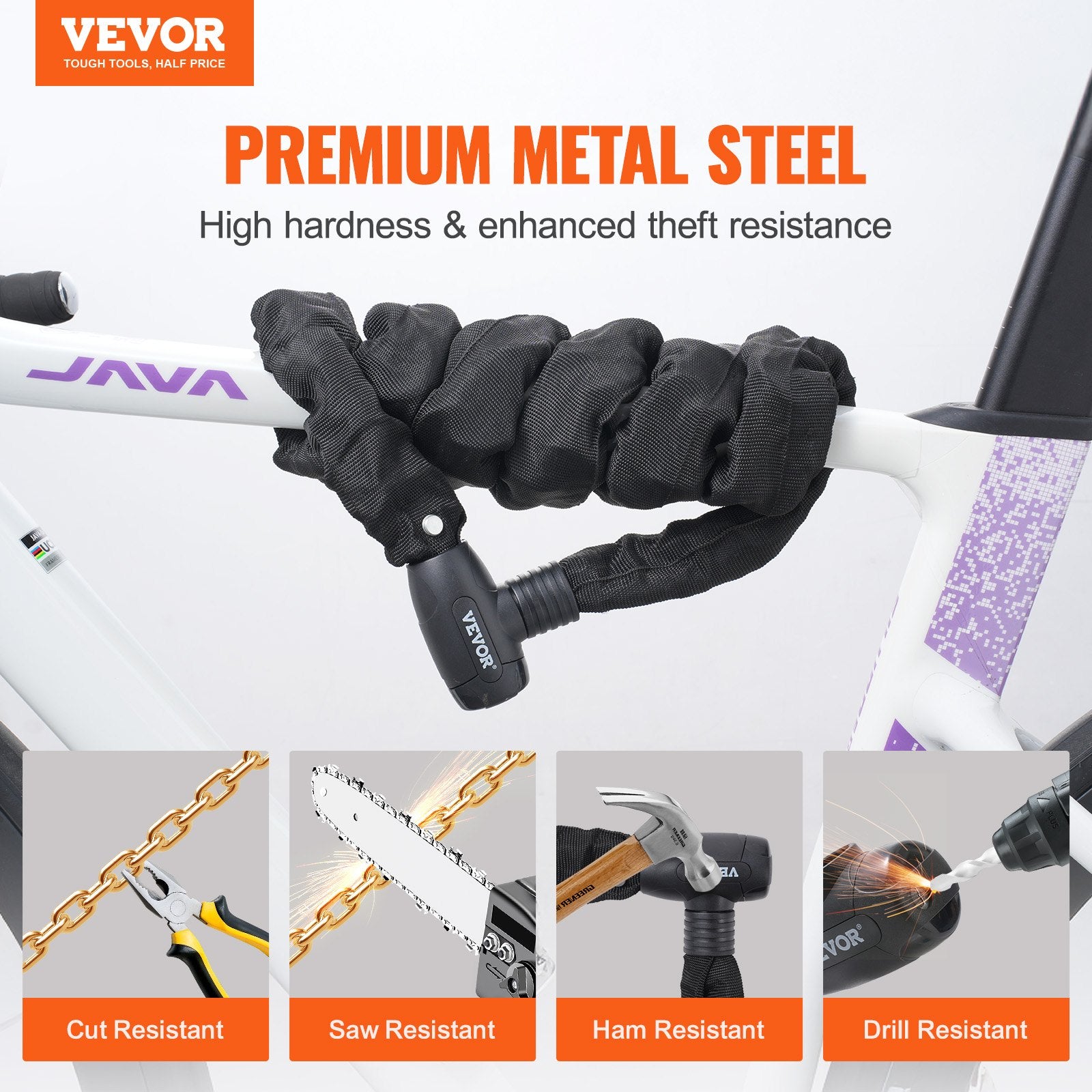 Bike Chain Lock 3.94 Ft 8mm Heavy Duty Combination Lock with 4 Keys for Security
