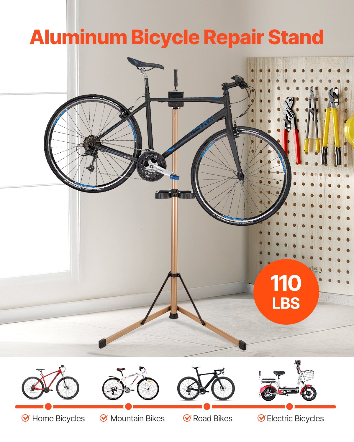 Bike Repair Stand 49.9kg 1025-1510mm Adjustable Foldable with Tool Tray