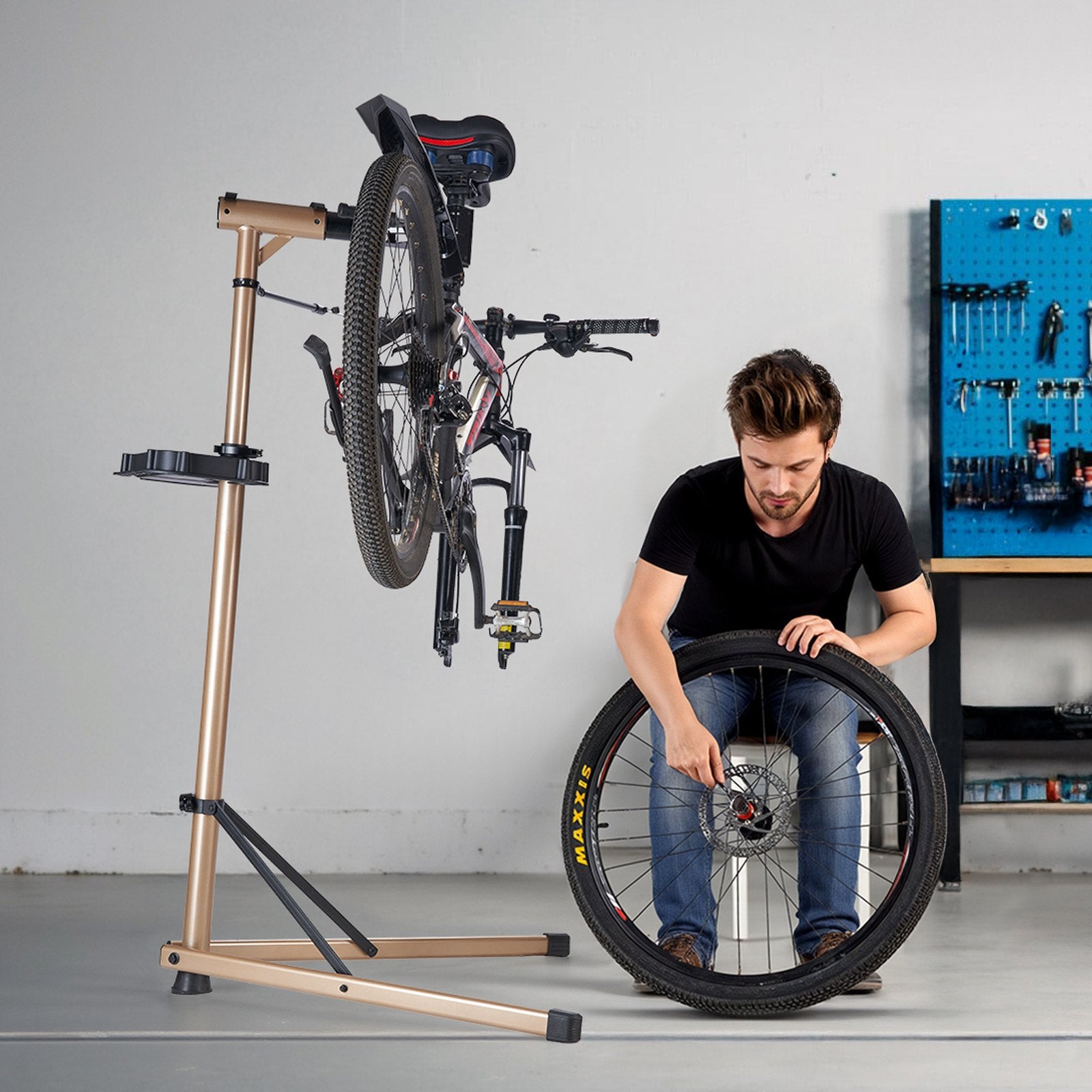 Bike Repair Stand 49.9kg 1025-1510mm Adjustable Foldable with Tool Tray