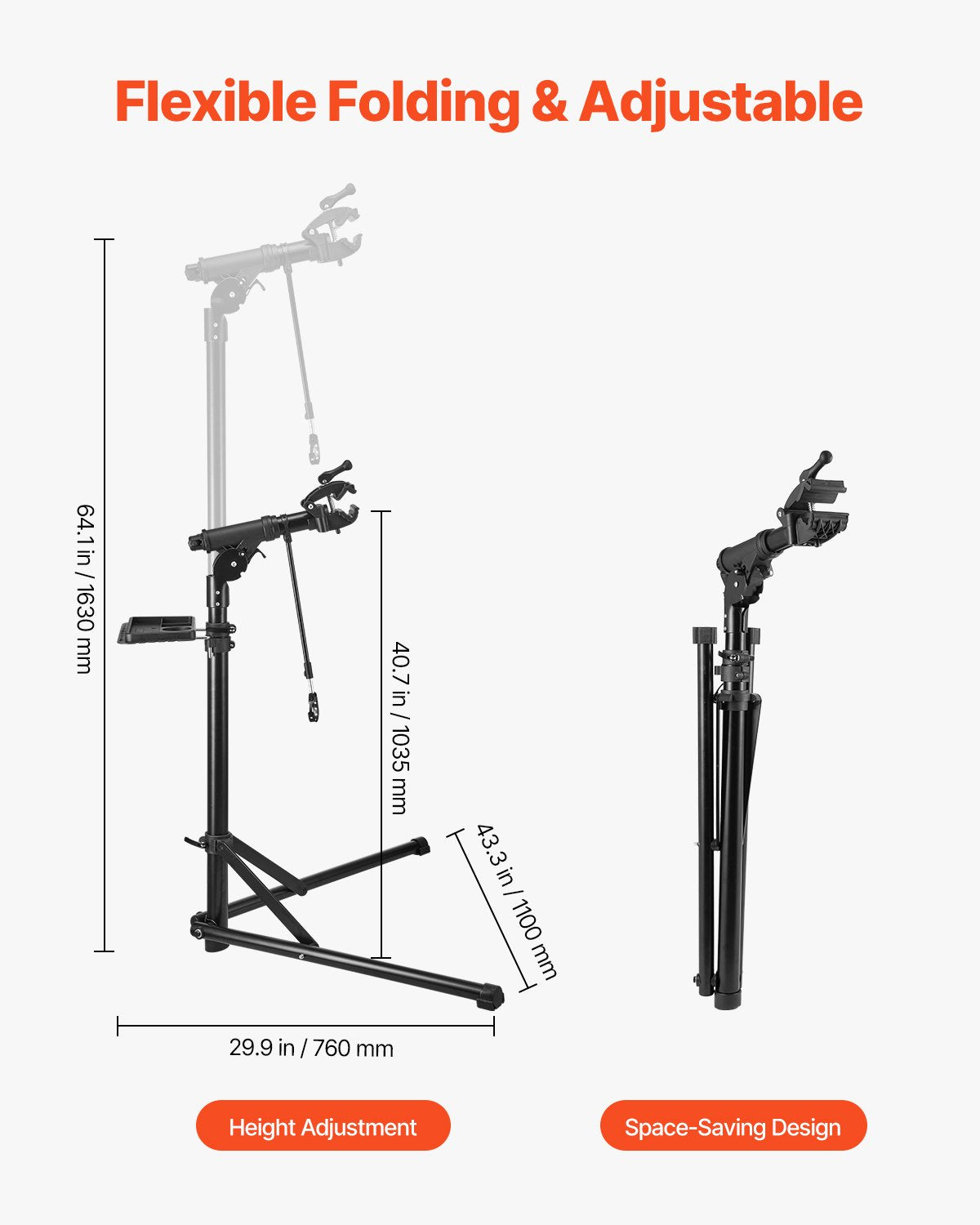 Bike Repair Stand 38.56kg 1035-1630mm Adjustable Foldable Magnetic Tool Tray