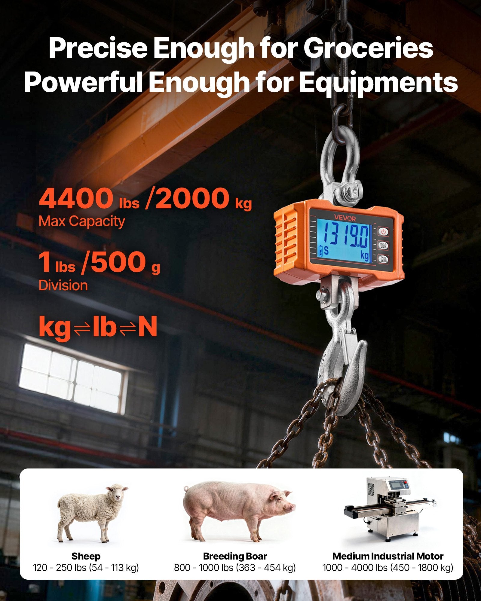Industrial Digital Crane Scale 2000kg Capacity Hanging LCD Remote Control