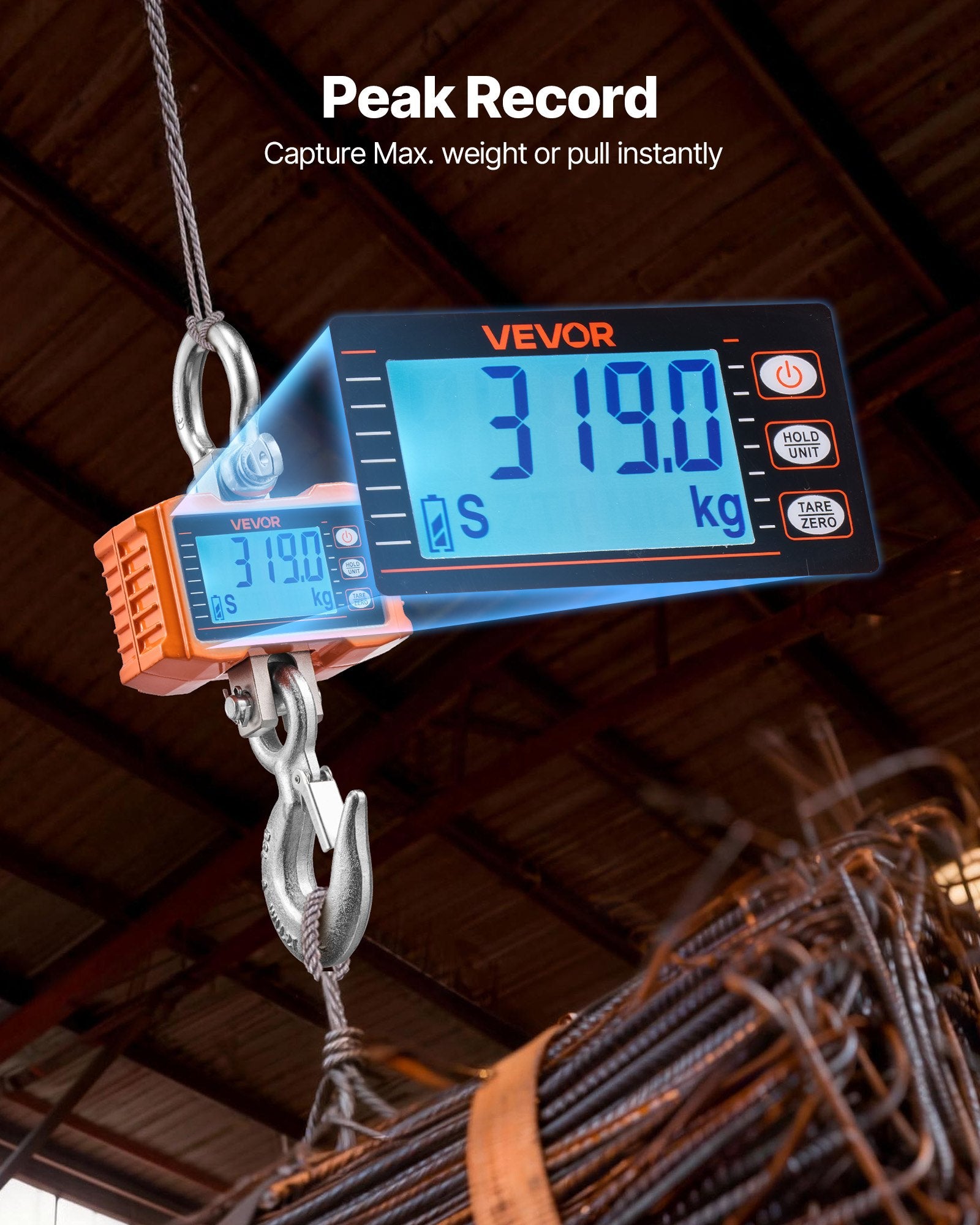 Industrial Digital Crane Scale 2000kg Capacity Hanging LCD Remote Control