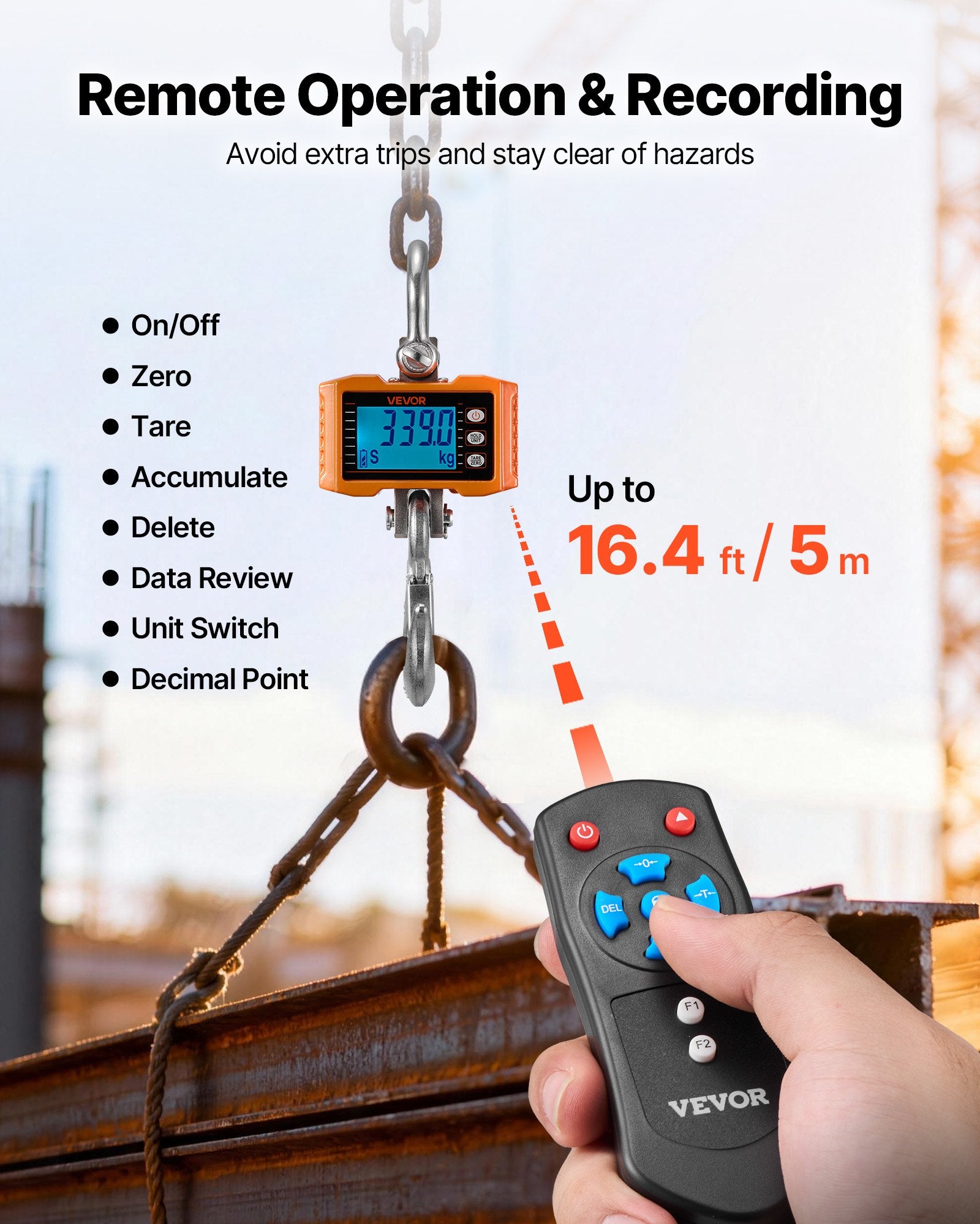 Industrial Digital Crane Scale 2000kg Capacity Hanging LCD Remote Control