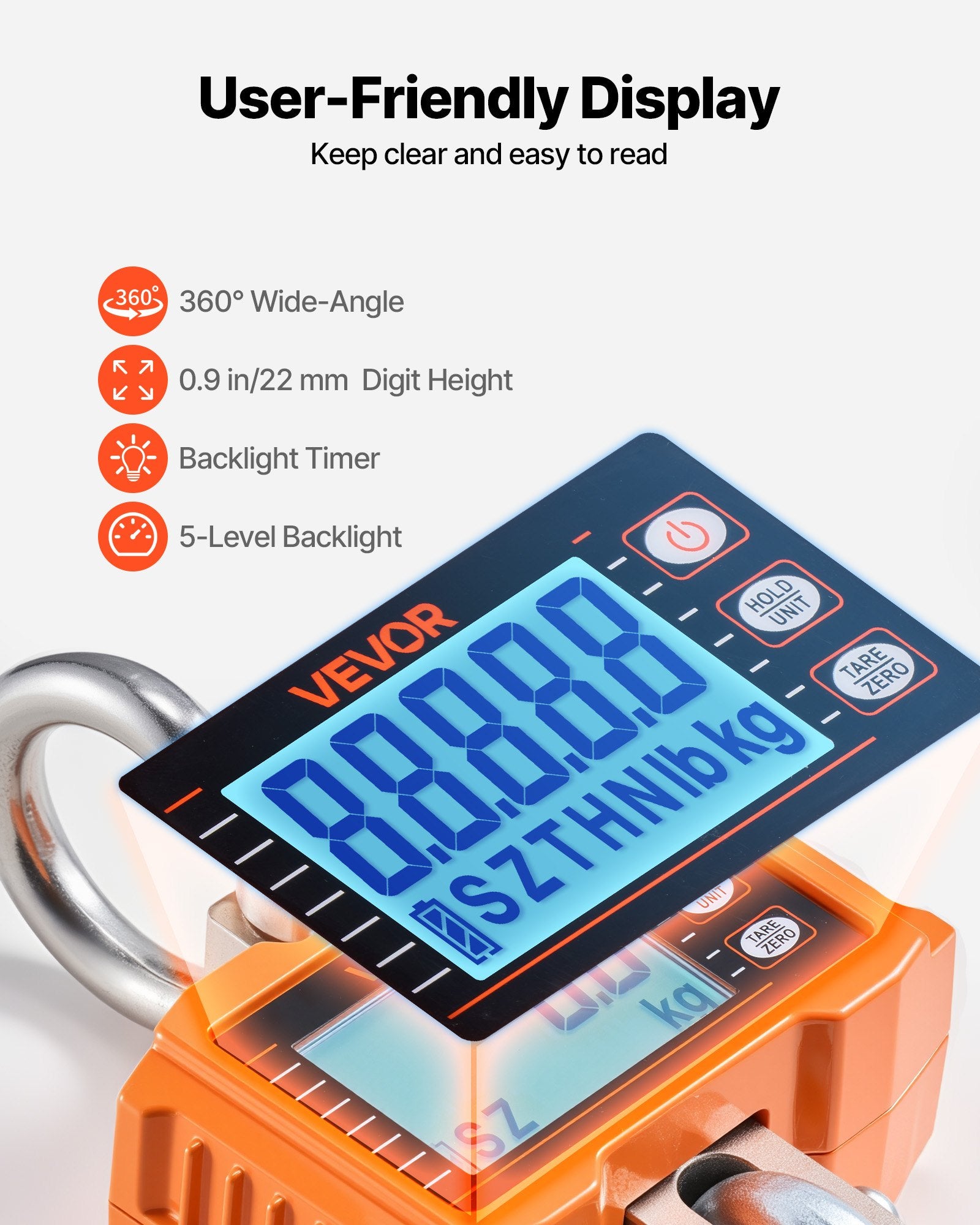 Industrial Digital Crane Scale 2000kg Capacity Hanging LCD Remote Control