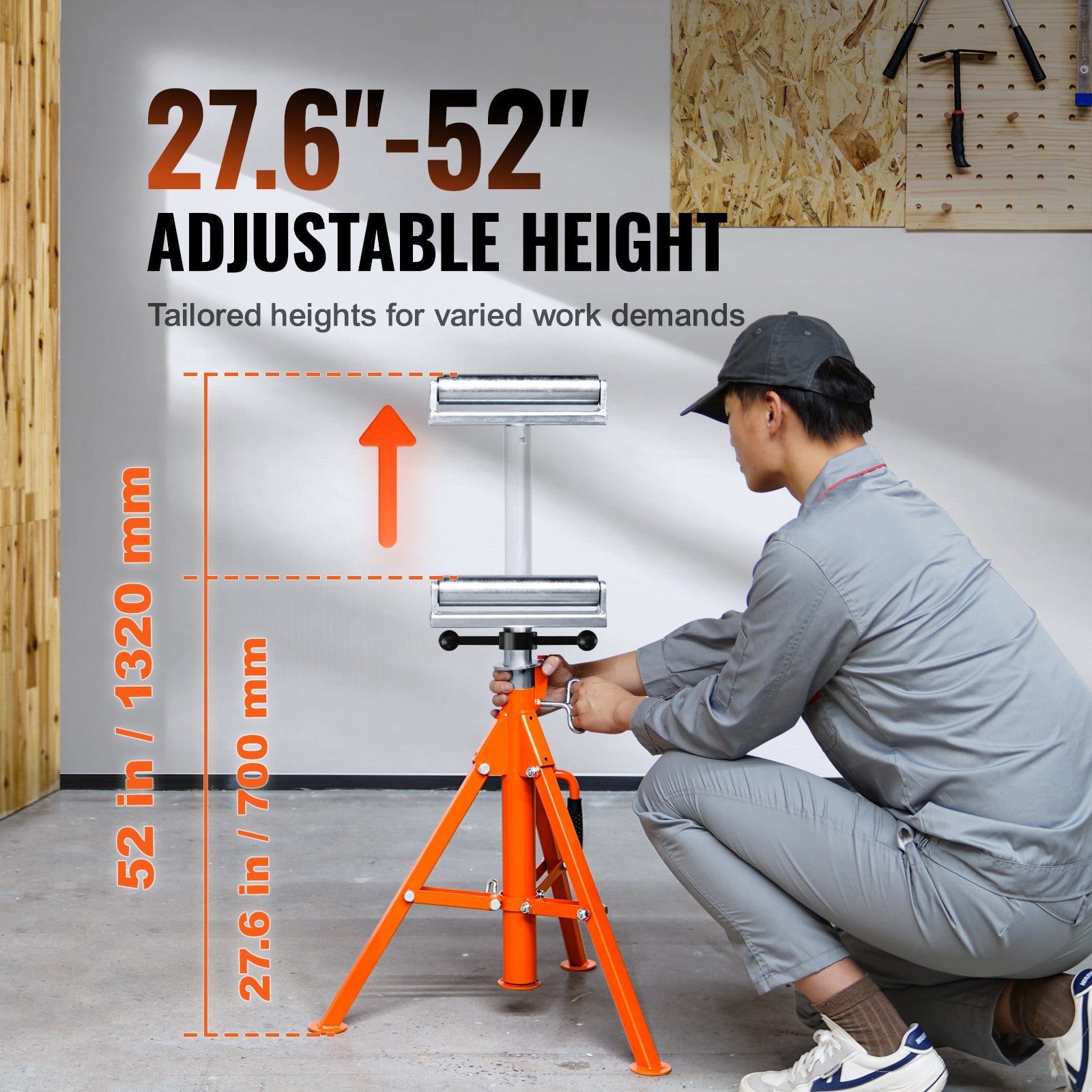 Roller Stand Heavy Duty 1136KG Load 27.6-52in Adjustable 45# Steel Support