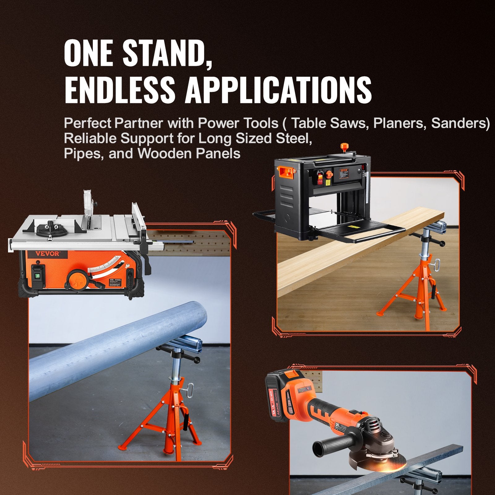 Roller Stand Heavy Duty 1136KG Load 27.6-52in Adjustable 45# Steel Support