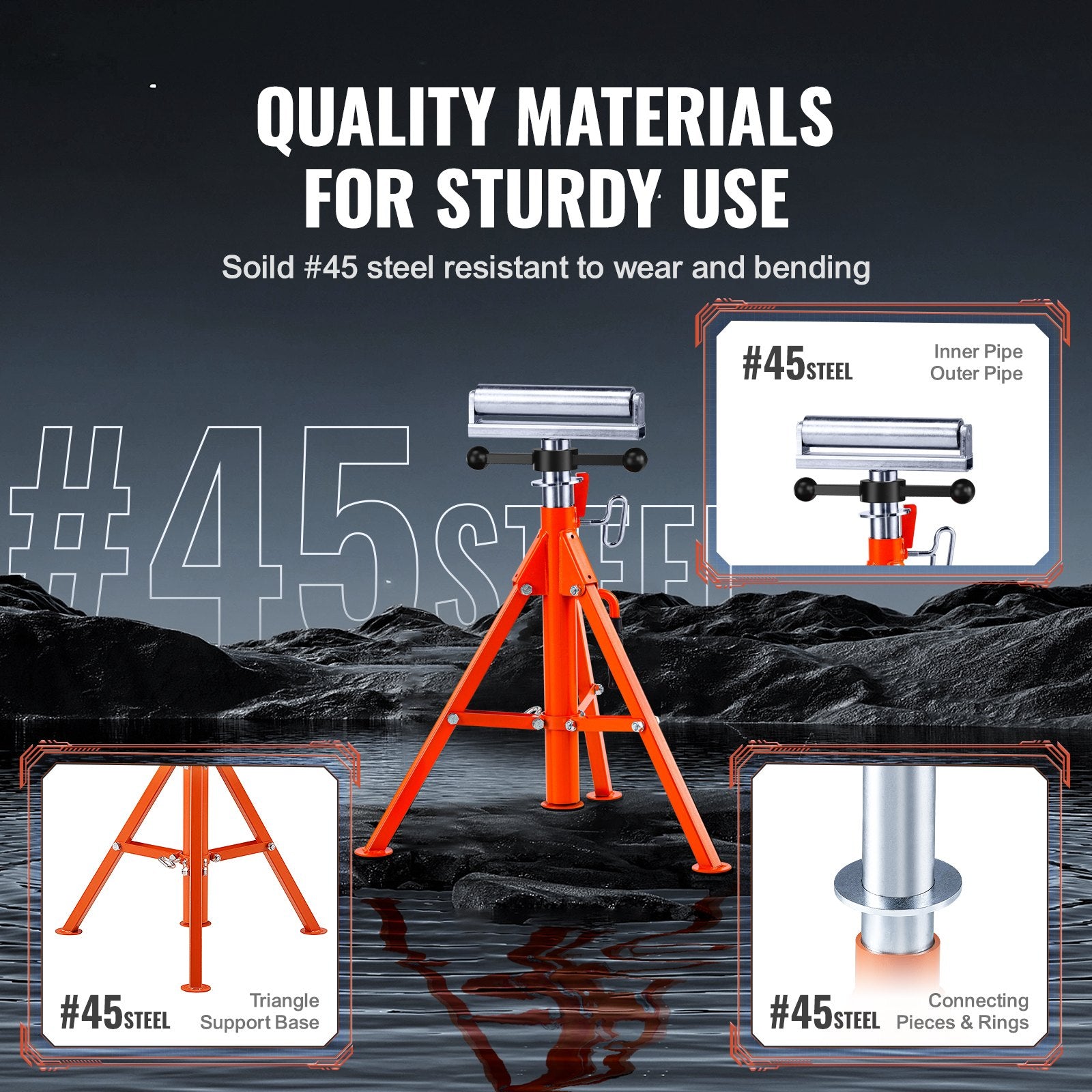 Roller Stand Heavy Duty 1136KG Load 27.6-52in Adjustable 45# Steel Support