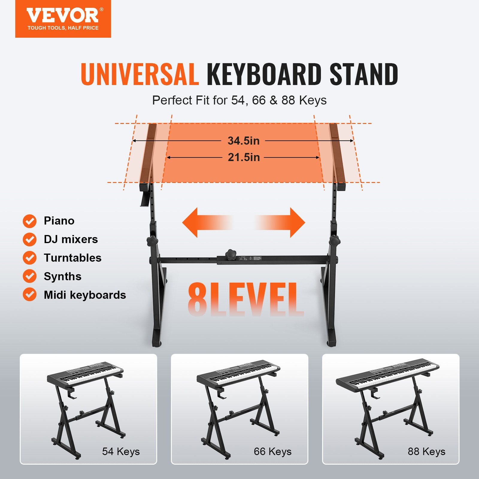 Piano Keyboard Stand and Bench Set Z-Style Heavy-Duty Adjustable for 54-88 Key