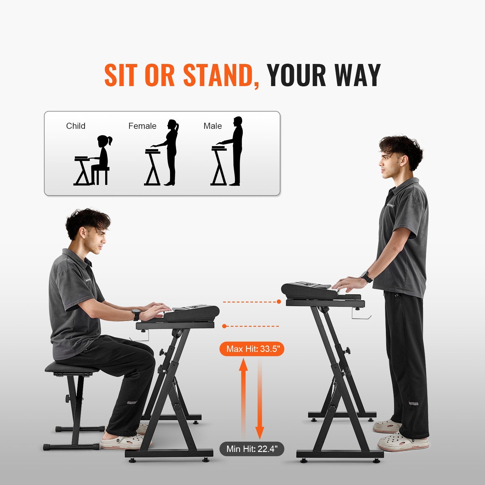 Piano Keyboard Stand and Bench Set Z-Style Heavy-Duty Adjustable for 54-88 Key
