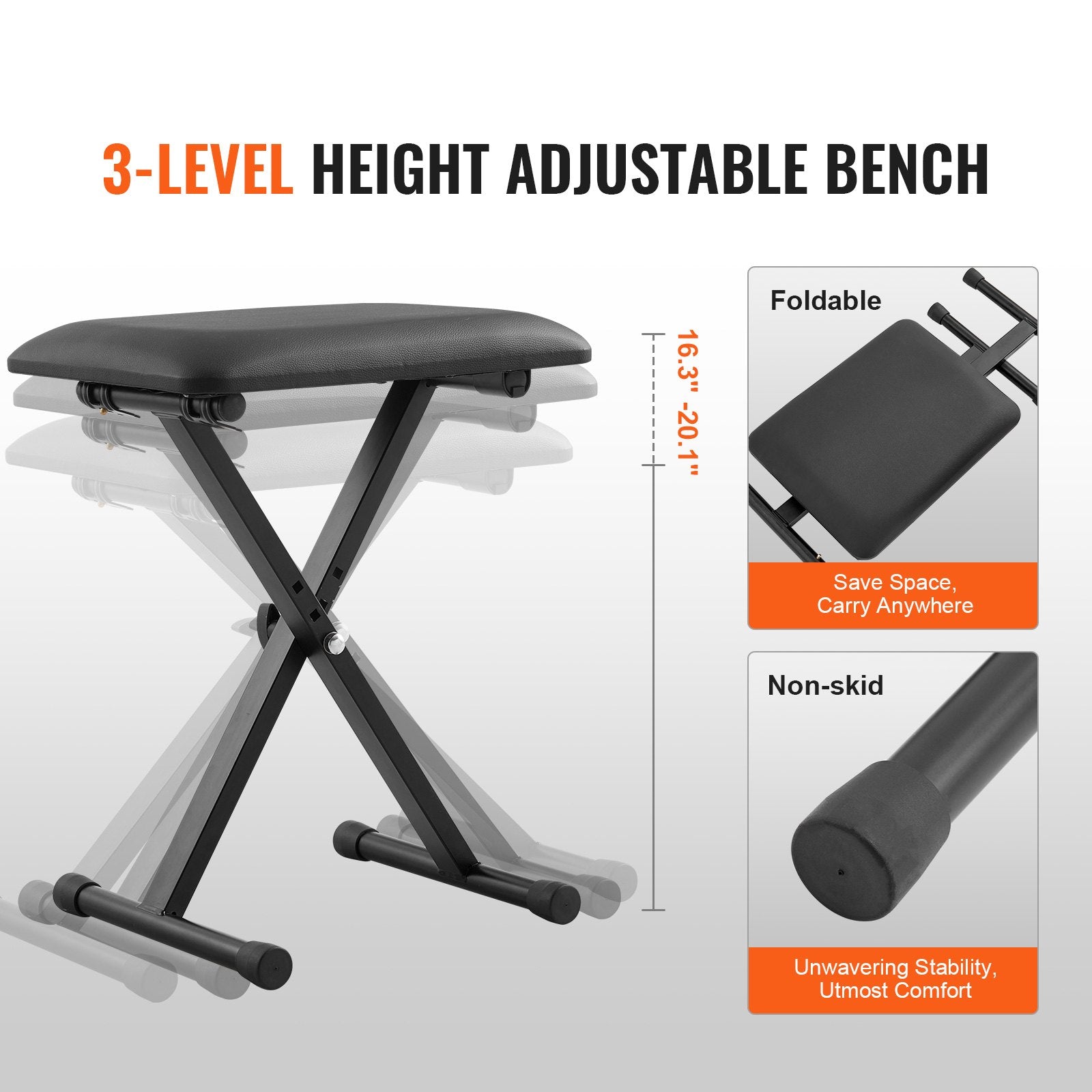 Piano Keyboard Stand and Bench Set Z-Style Heavy-Duty Adjustable for 54-88 Key