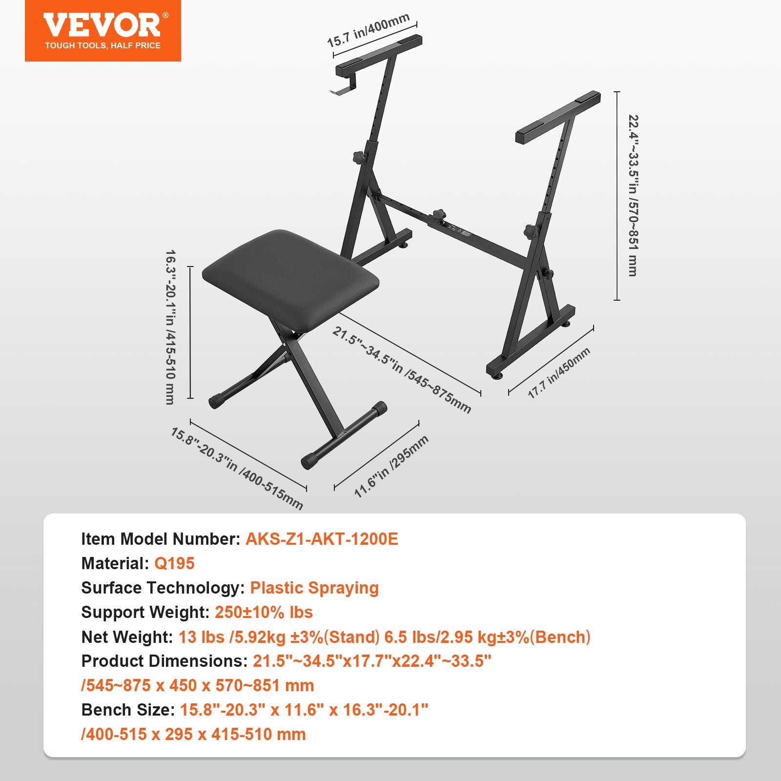Piano Keyboard Stand and Bench Set Z-Style Heavy-Duty Adjustable for 54-88 Key