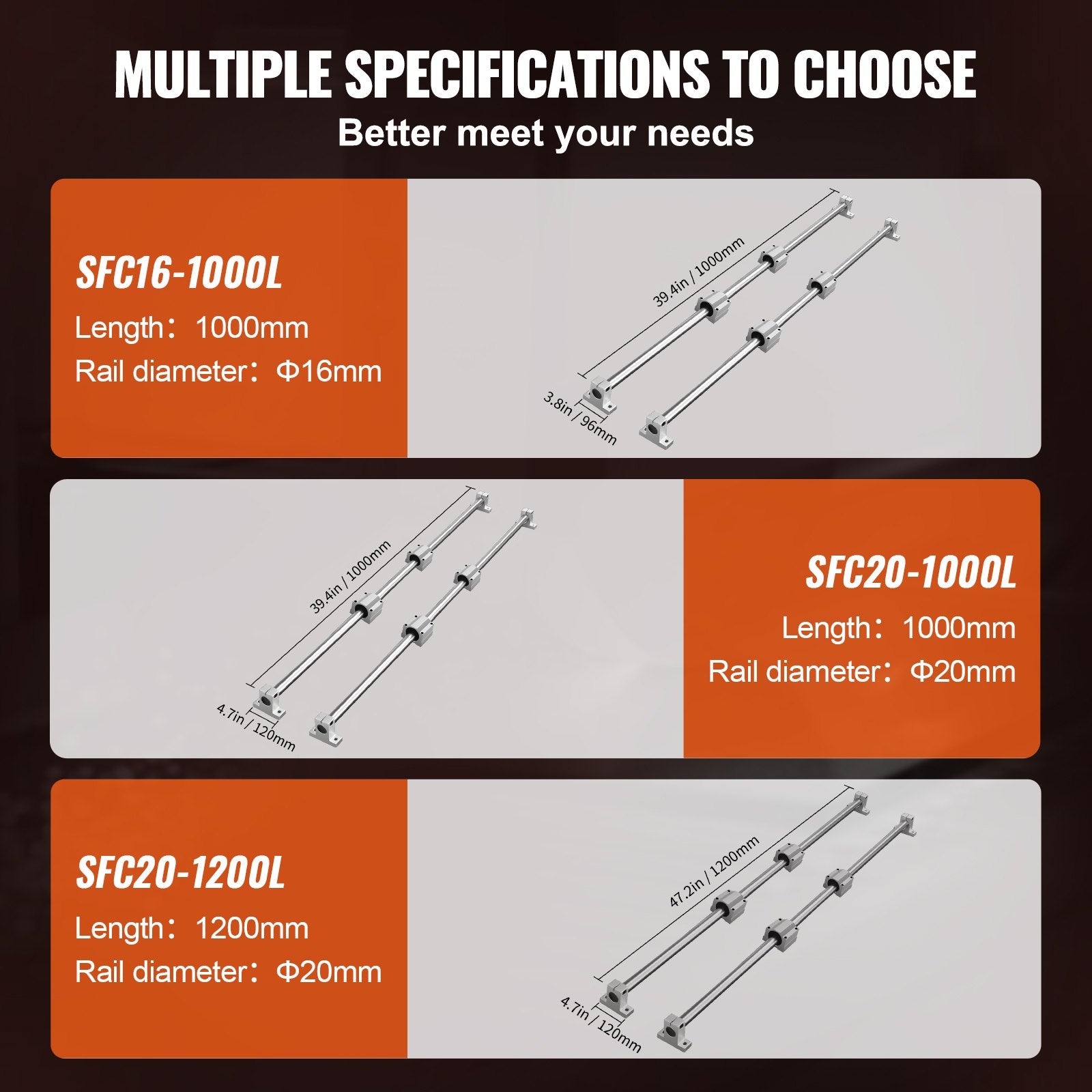 SFC20 Linear Guide Rail Set 1200mm with 4 SC20 Blocks and Rail Supports