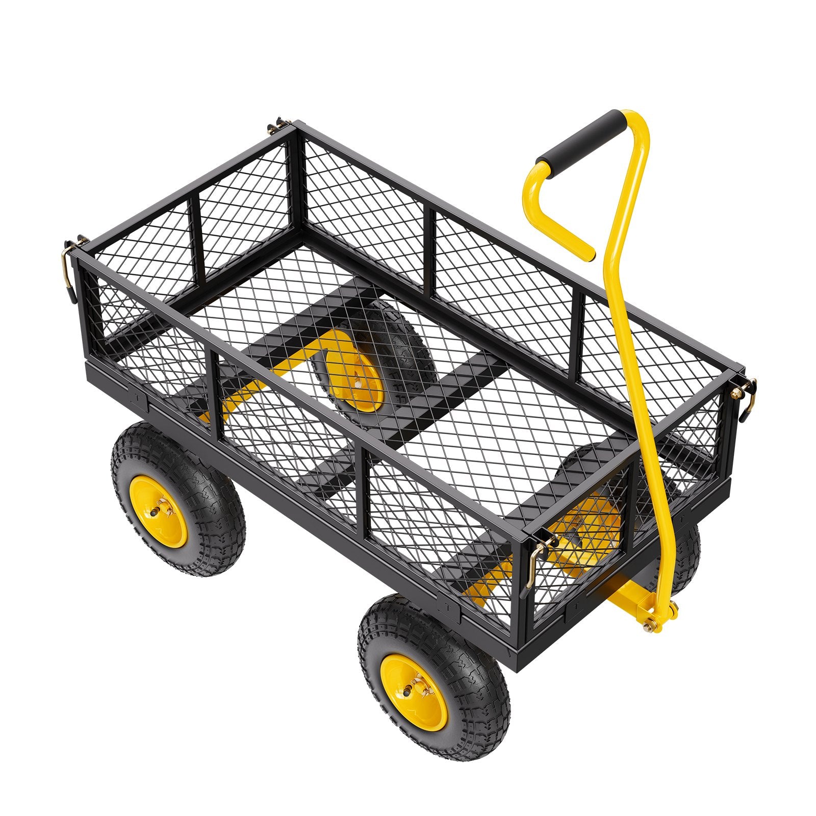 Steel Garden Cart Heavy Duty Pullable Wagon Mesh Sides 500lbs
