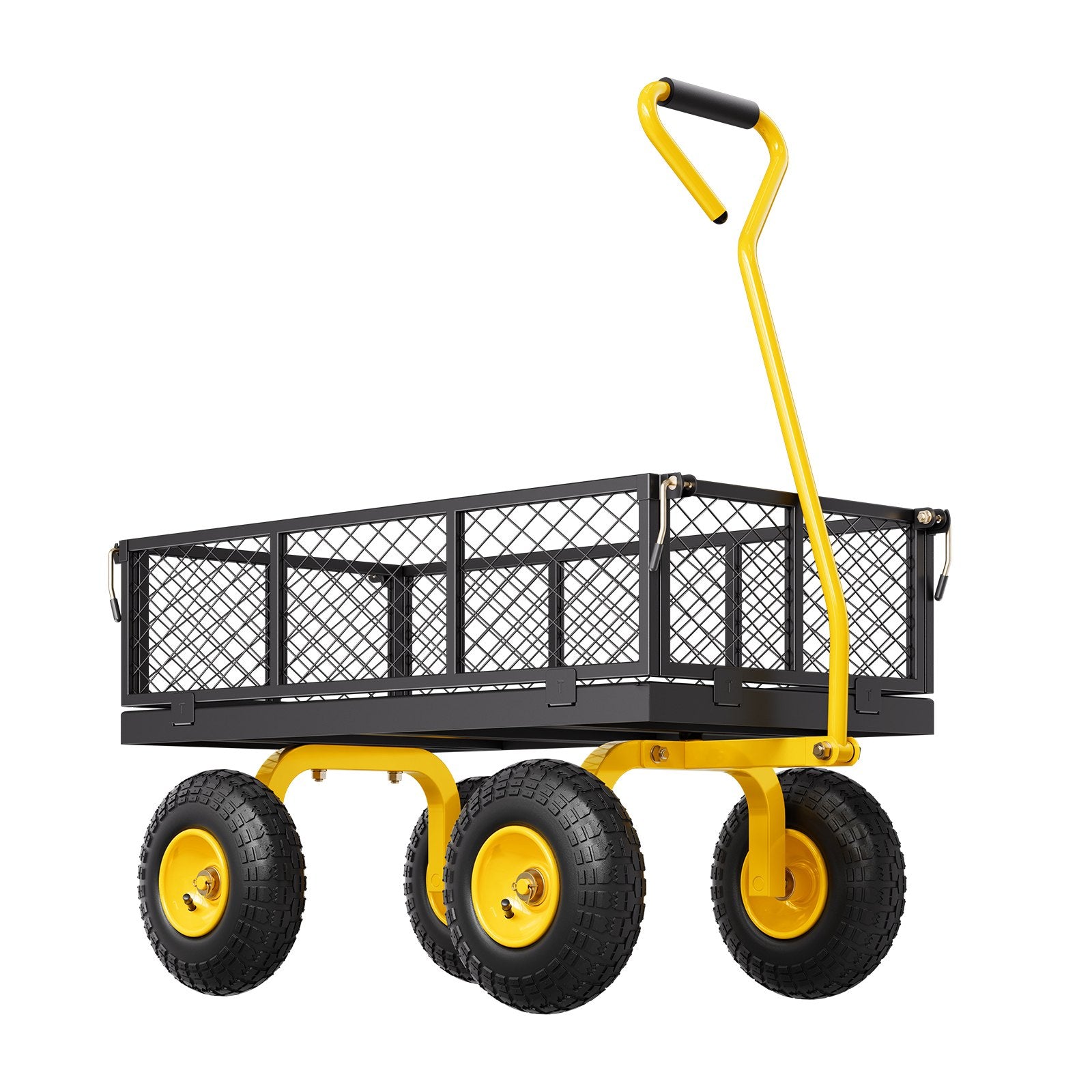 Steel Garden Cart Heavy Duty Pullable Wagon Mesh Sides 500lbs