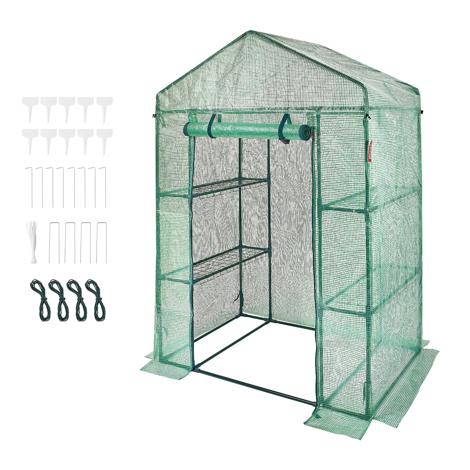 Walk-in Green House 4.6x2.4x6.7ft with Shelves PE Cover Doors Windows Frame