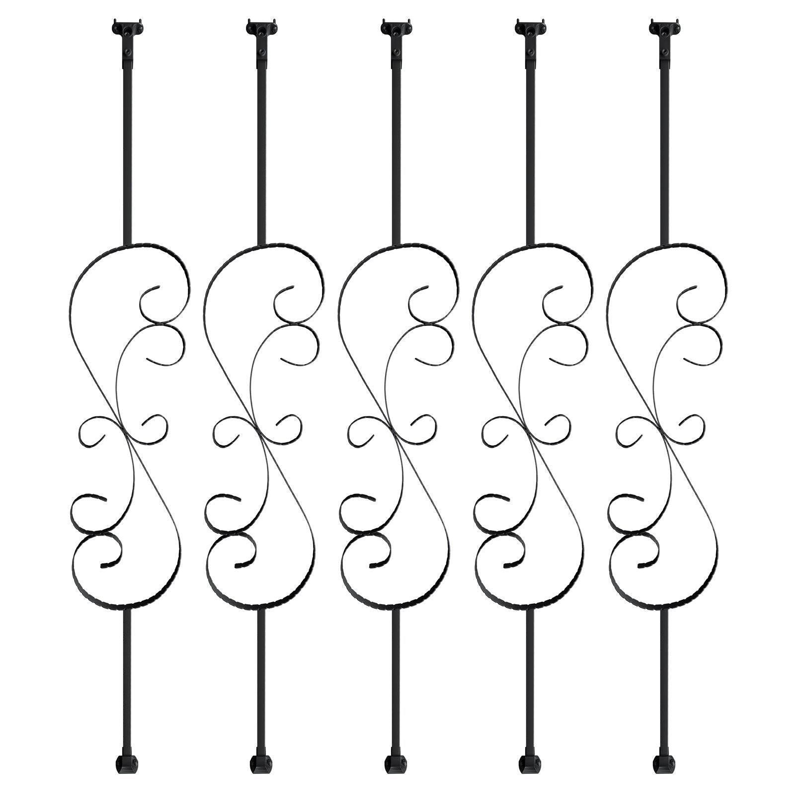 44" Metal Stair Balusters 1/2" Galvanized Steel S-Shape Spindles 5 Pack, Black