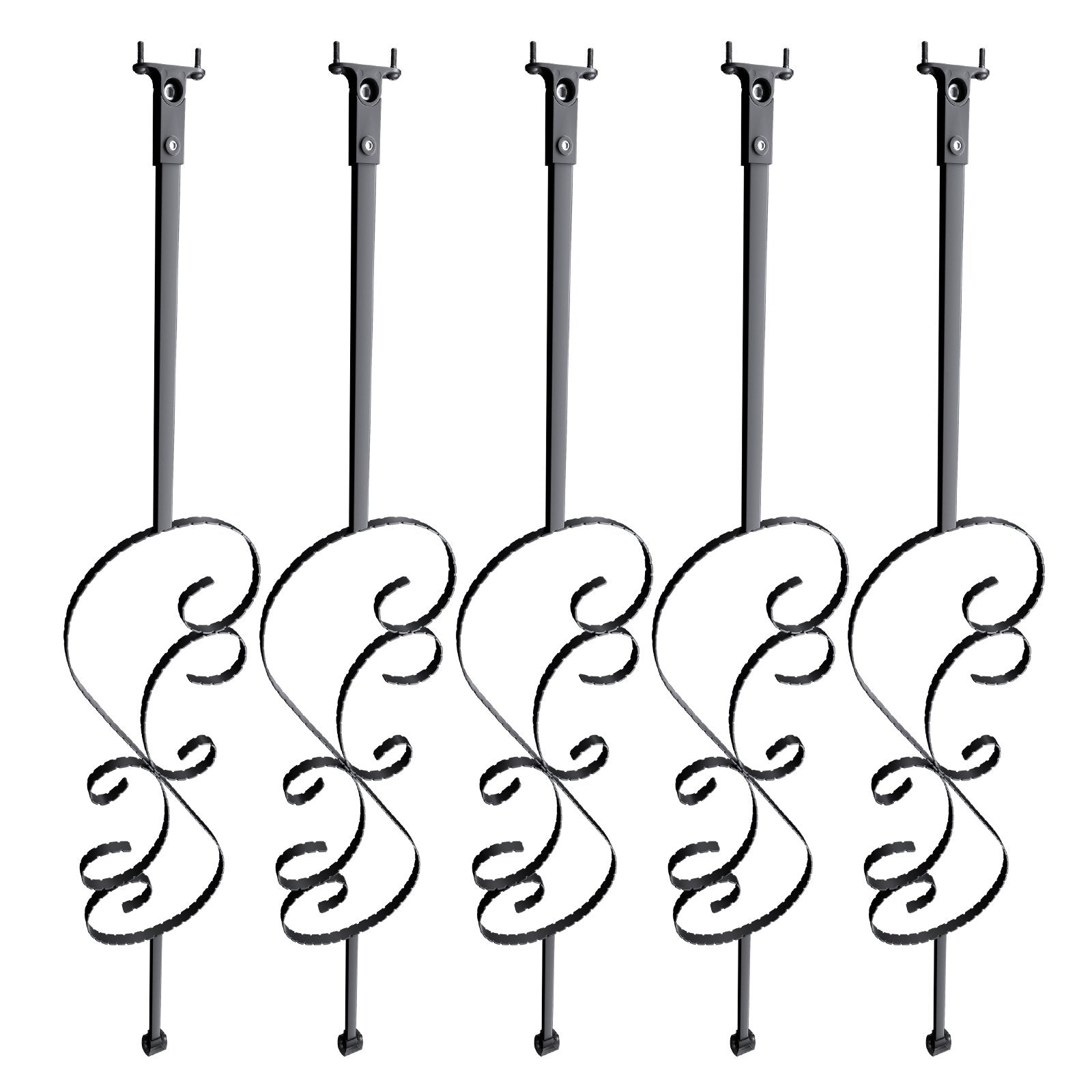 44" Metal Stair Balusters 1/2" Galvanized Steel S-Shape Spindles 5 Pack, Black