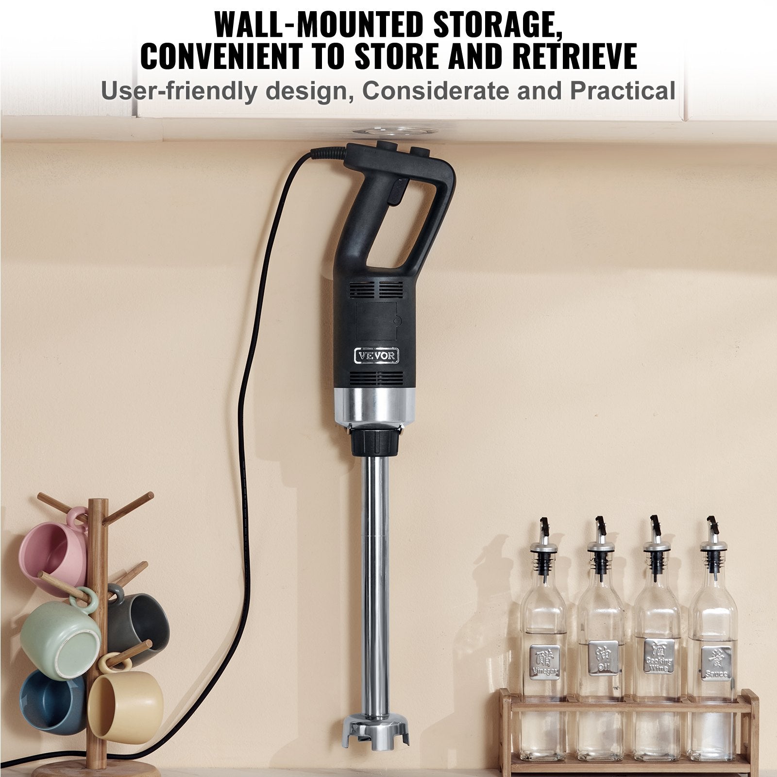 Commercial Immersion Blender 750W 16" Variable Speed Hand Mixer 304 Stainless