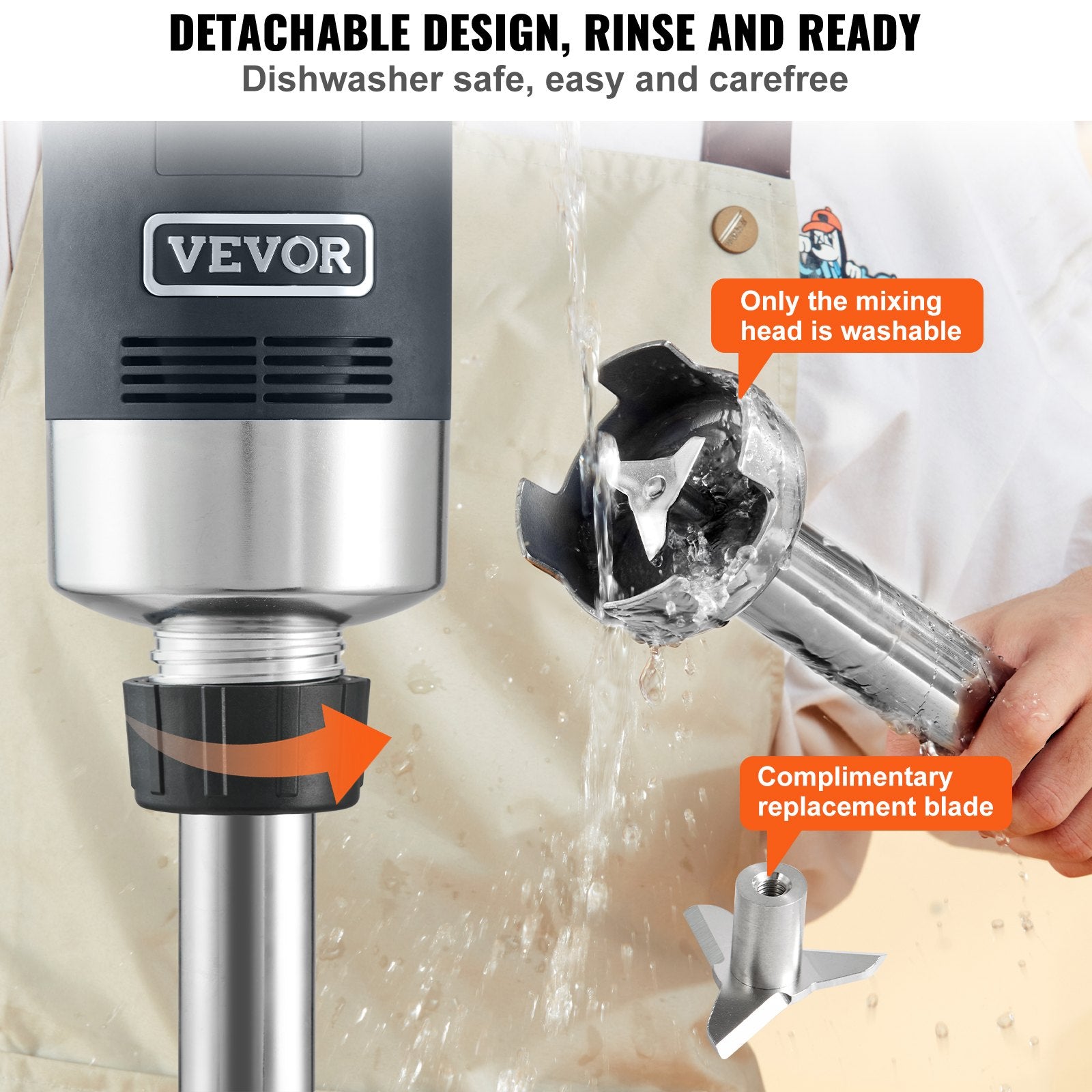 Commercial Immersion Blender 750W 12" Variable Speed Hand Mixer 304 Stainless