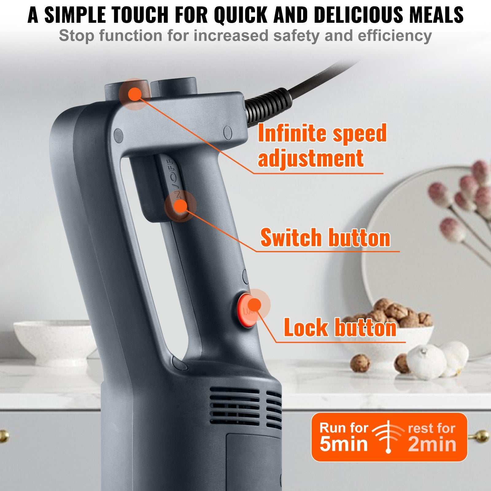 Commercial Immersion Blender 750W 12" Variable Speed Hand Mixer 304 Stainless