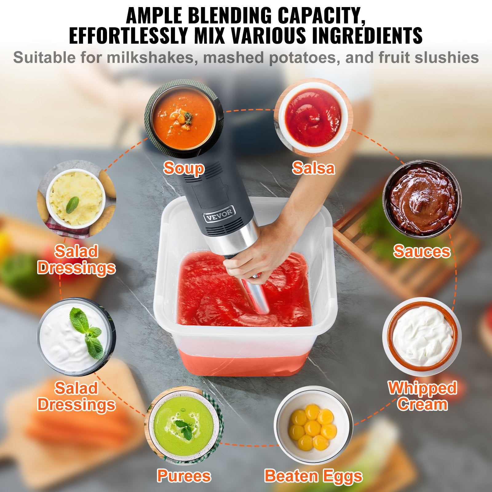 Commercial Immersion Blender 750W 12" Variable Speed Hand Mixer 304 Stainless