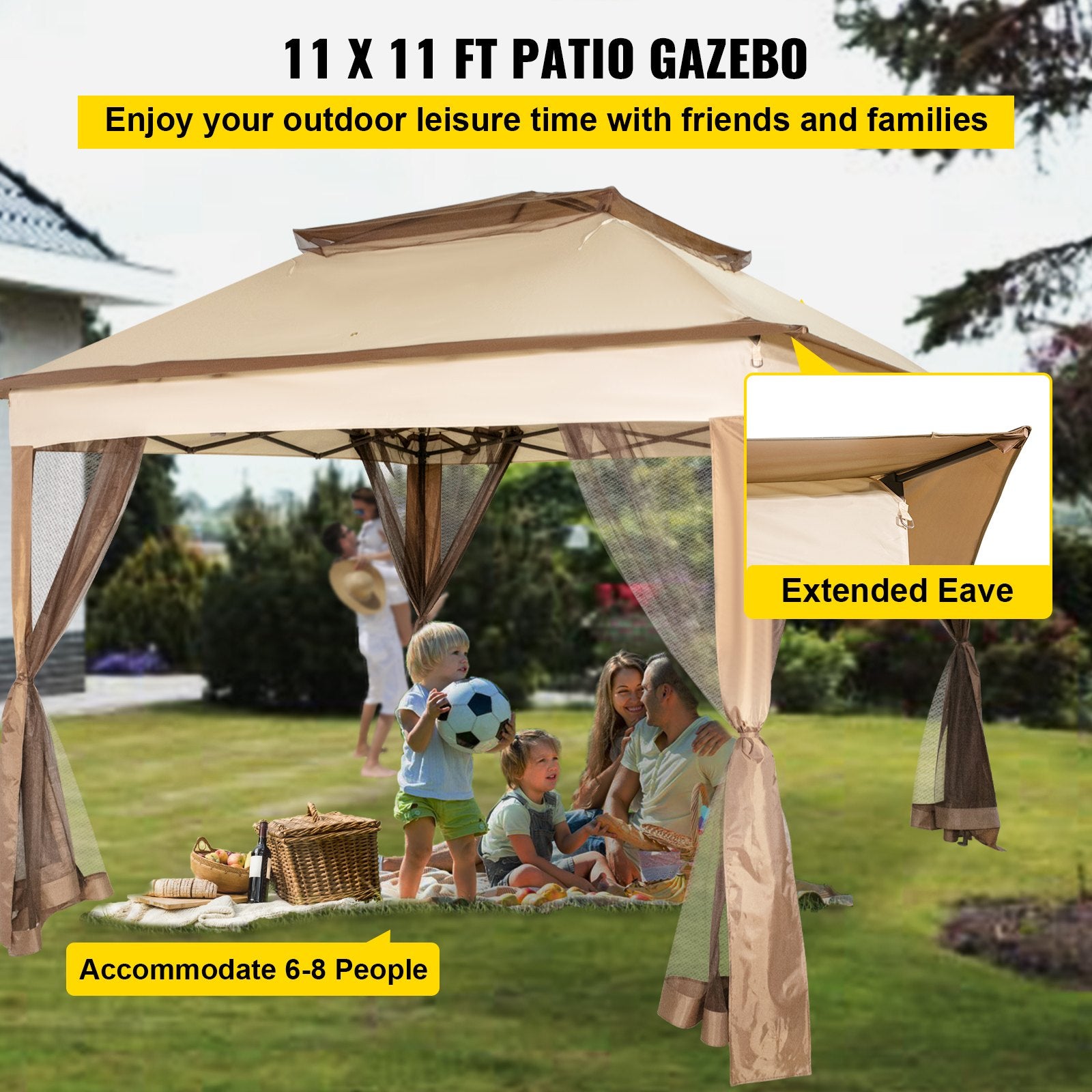 Canopy Gazebo Tent Outdoor 11x11 Portable Shelter Shade Backyard Patio Garden
