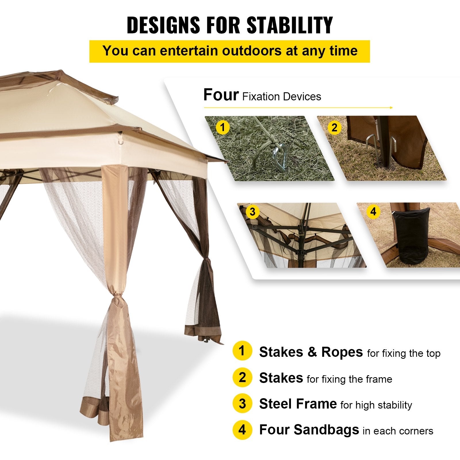 Canopy Gazebo Tent Outdoor 11x11 Portable Shelter Shade Backyard Patio Garden