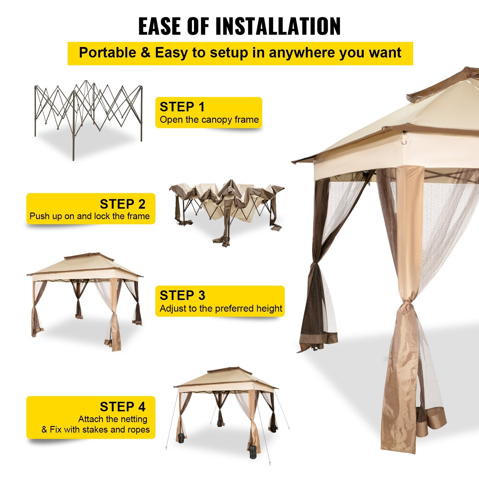 Canopy Gazebo Tent Outdoor 11x11 Portable Shelter Shade Backyard Patio Garden