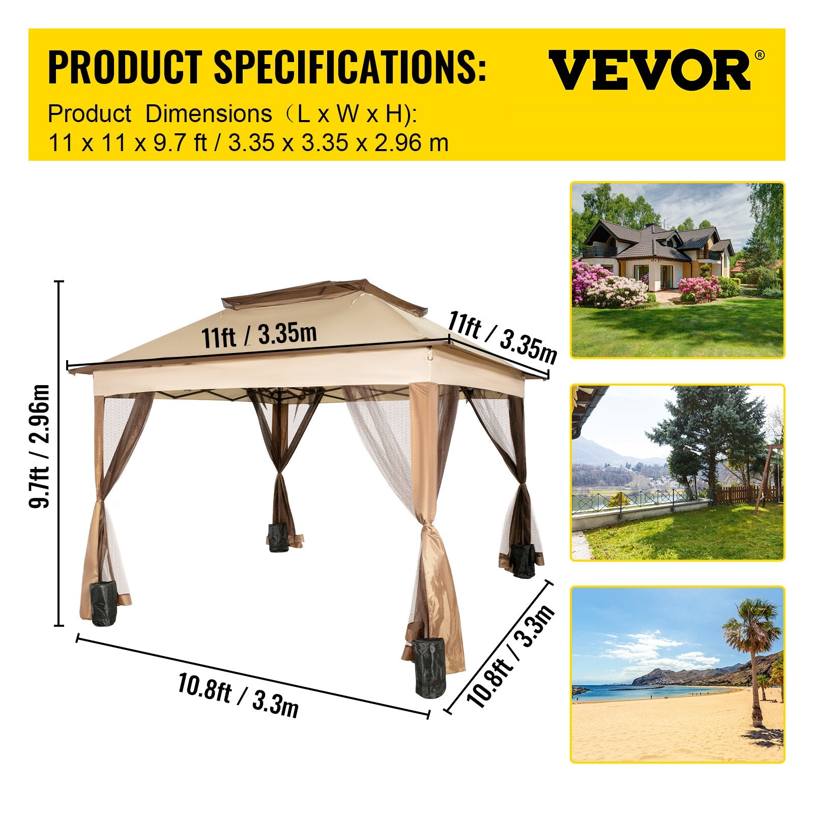 Canopy Gazebo Tent Outdoor 11x11 Portable Shelter Shade Backyard Patio Garden