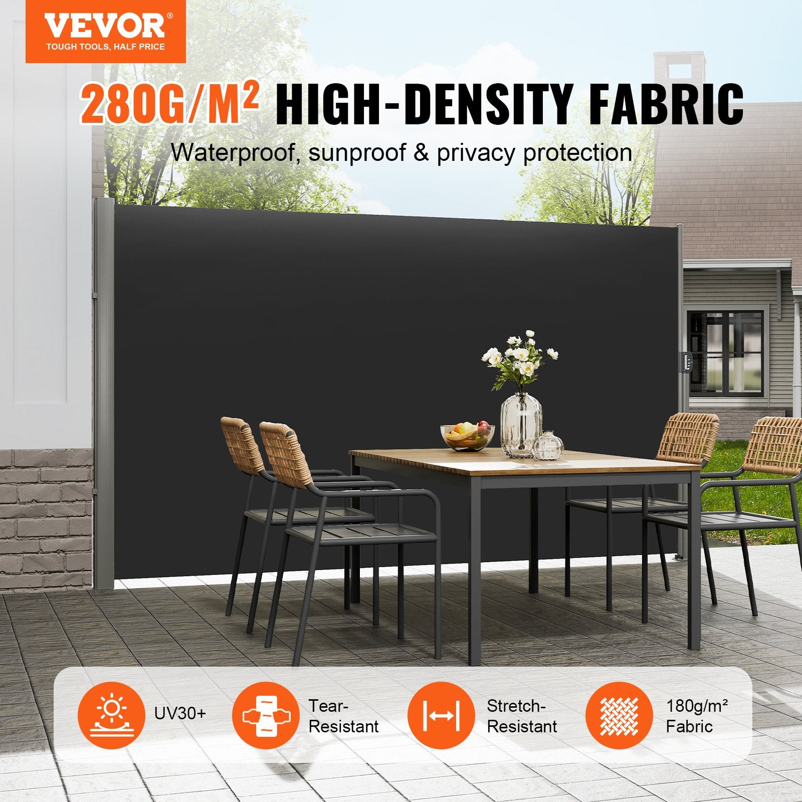 Retractable Side Awning 160x300cm Aluminum Outdoor Privacy Screen Black