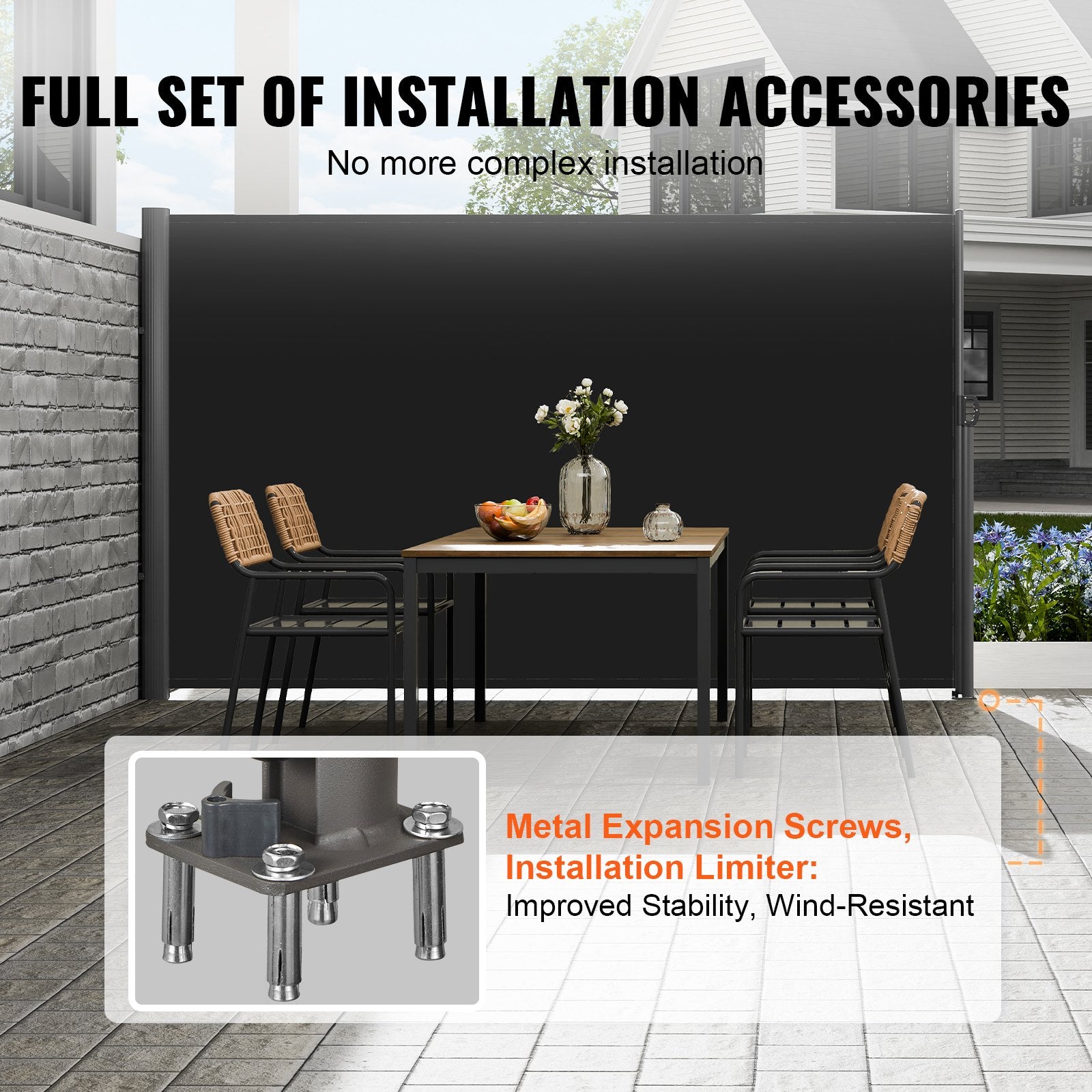 Retractable Side Awning 160x300cm Aluminum Outdoor Privacy Screen Black