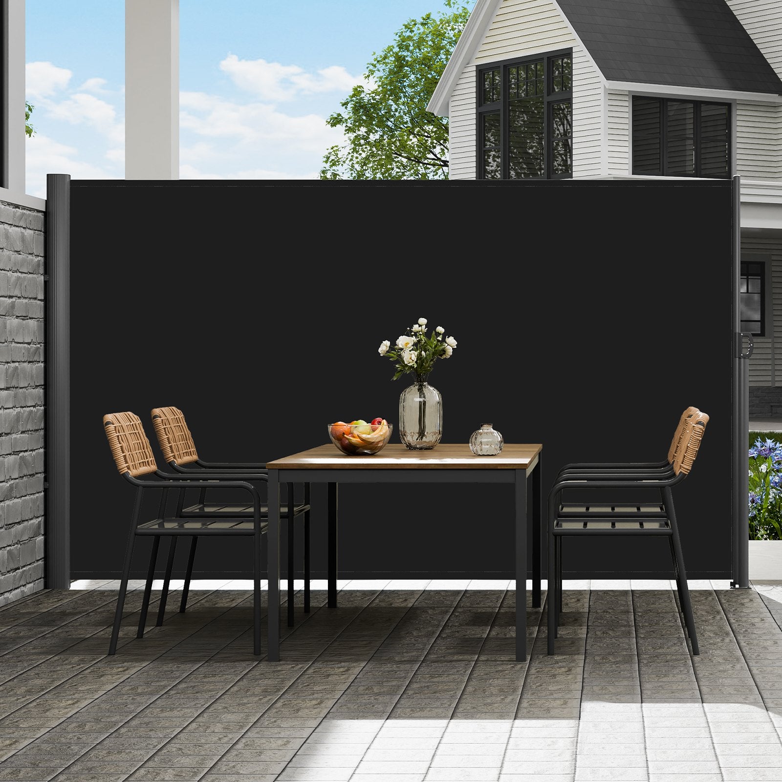 Retractable Side Awning 160x300cm Aluminum Outdoor Privacy Screen Black