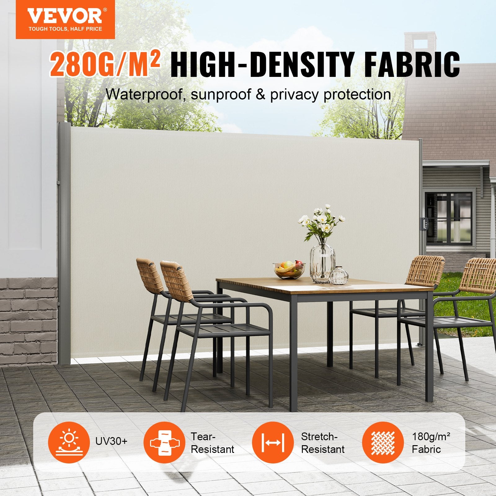 Retractable Side Awning 160x300cm Aluminum Outdoor Privacy Screen Beige