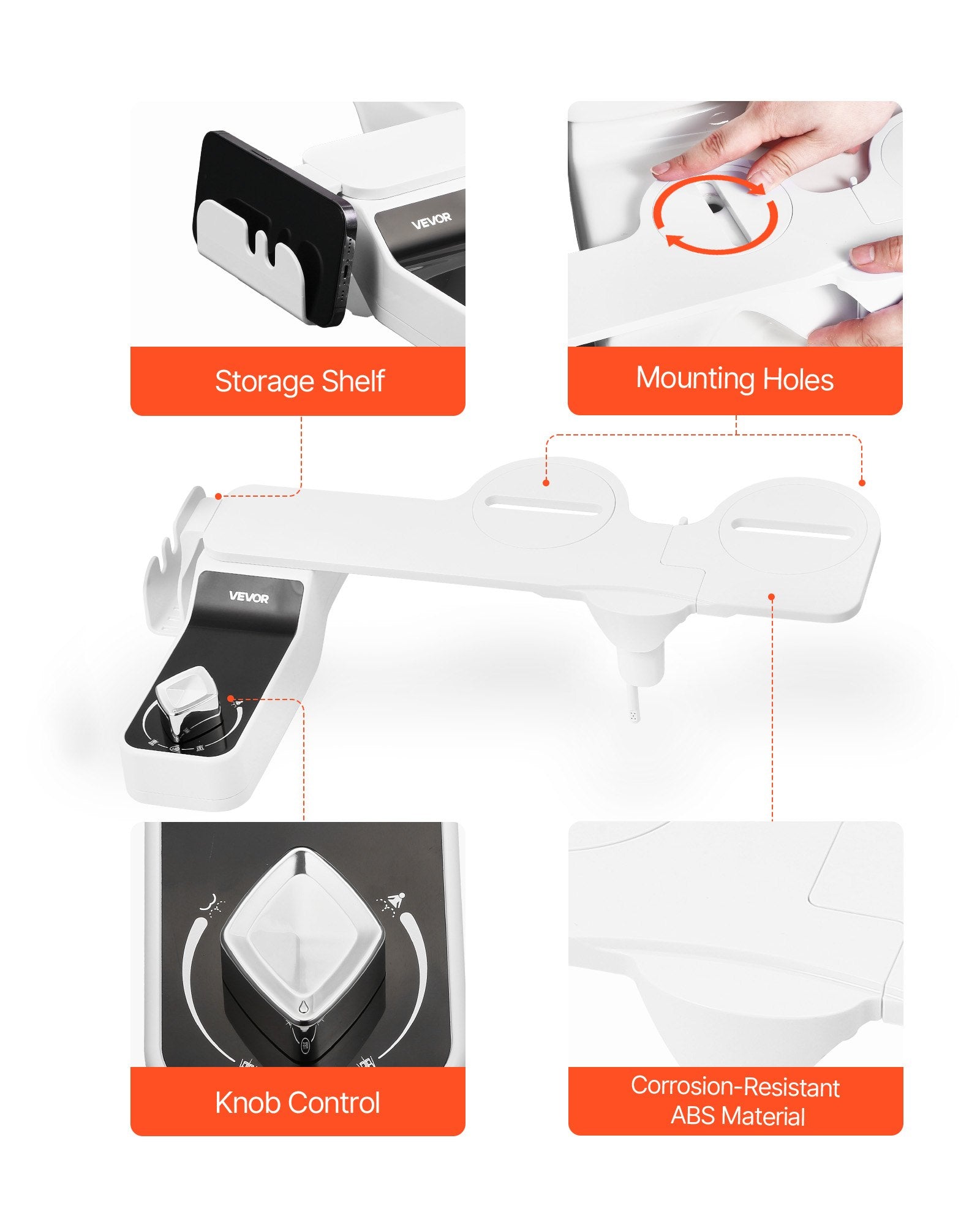 Ultra Thin Bidet Toilet Attachment, Dual Nozzles, Adjustable Pressure, Cold