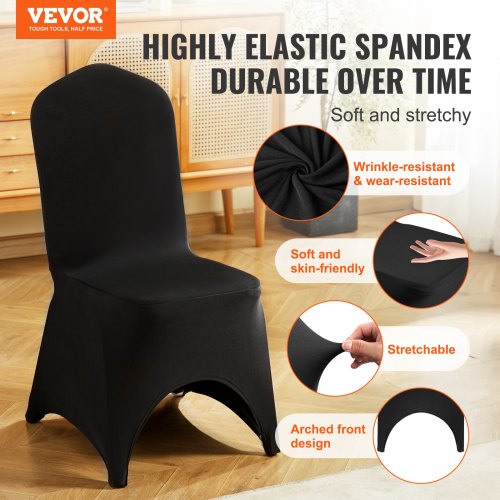 50 PCS Black Stretch Chair Covers Polyester Fitted for Wedding Party Banquet