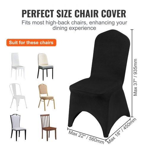 50 PCS Black Stretch Chair Covers Polyester Fitted for Wedding Party Banquet