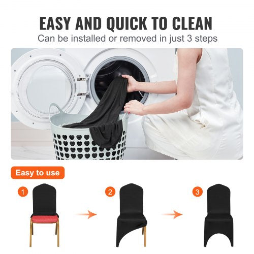 50 PCS Black Stretch Chair Covers Polyester Fitted for Wedding Party Banquet