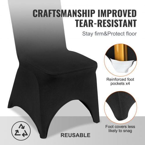 50 PCS Black Stretch Chair Covers Polyester Fitted for Wedding Party Banquet