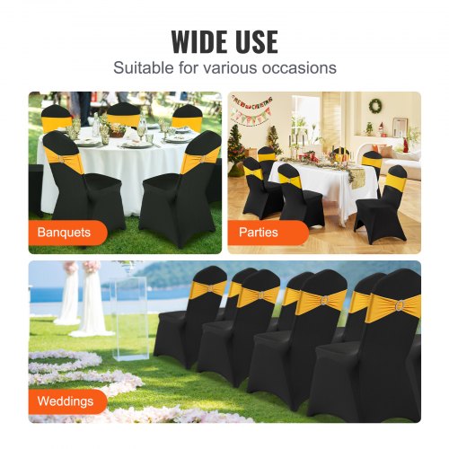 50 PCS Black Stretch Chair Covers Polyester Fitted for Wedding Party Banquet